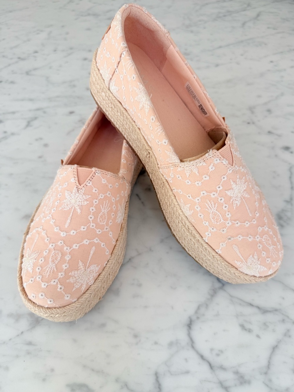 TOMS Women's Pink Lace Espadrille Platform Slip-Ons Womens Size 7.5